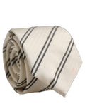 Dolce & Gabbana Men Off White Silk Stripes Adjustable Tied Necktie Tie
