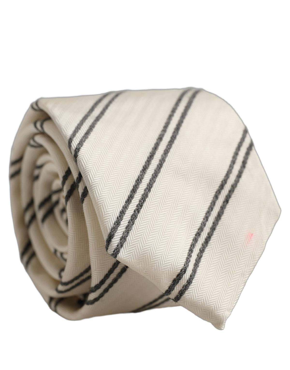 Dolce & Gabbana Men Off White Silk Stripes Adjustable Tied Necktie Tie