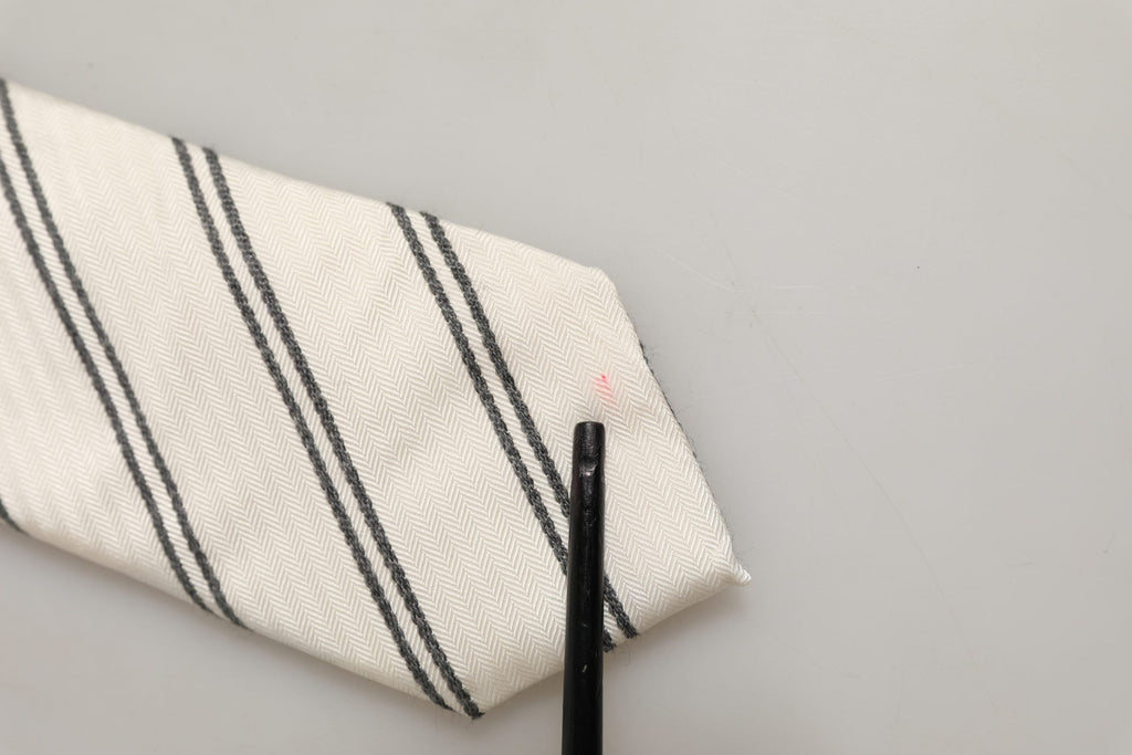 Dolce & Gabbana Men Off White Silk Stripes Adjustable Tied Necktie Tie