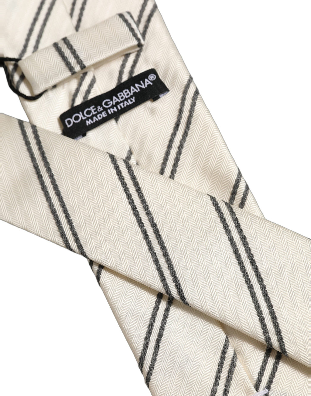 Dolce & Gabbana Men Off White Silk Stripes Adjustable Tied Necktie Tie