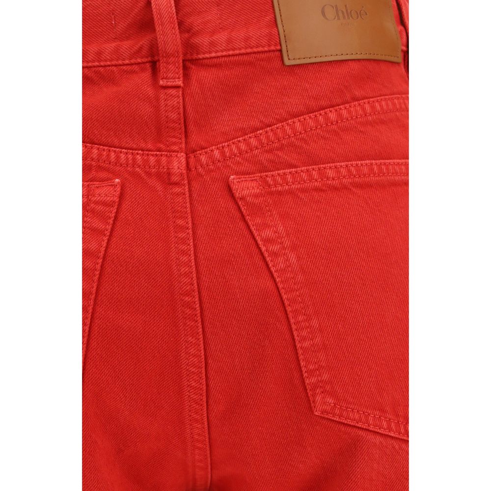 Chloé Red Cotton Straight-Leg Jeans