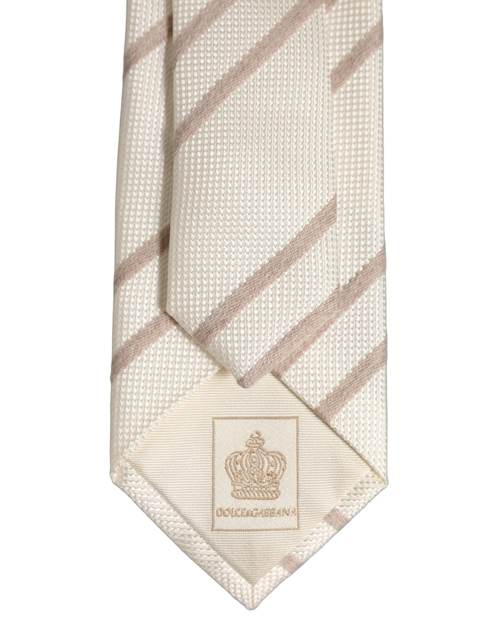 Dolce & Gabbana Men Off White Silk Stripes Adjustable Tied Necktie Tie