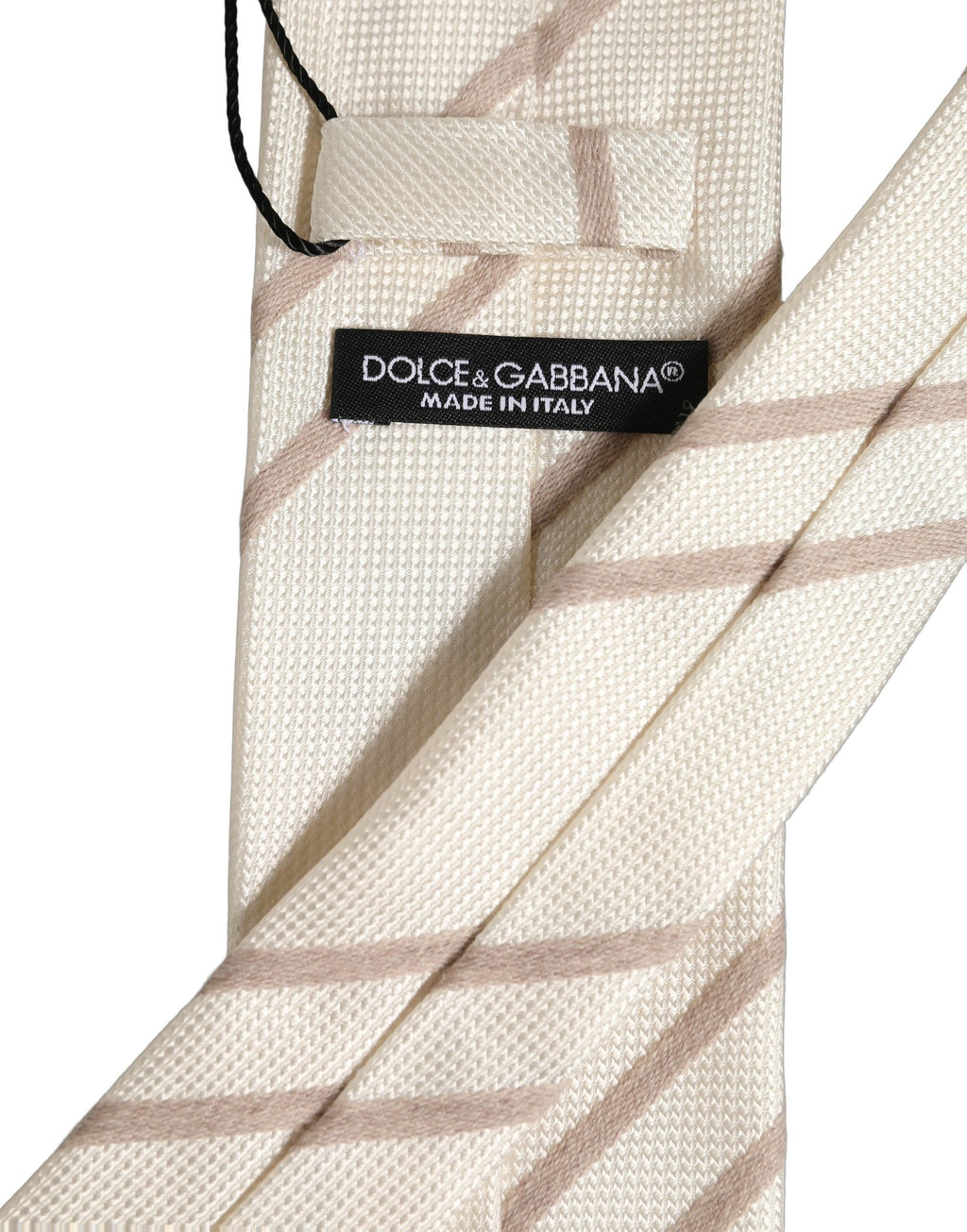 Dolce & Gabbana Men Off White Silk Stripes Adjustable Tied Necktie Tie