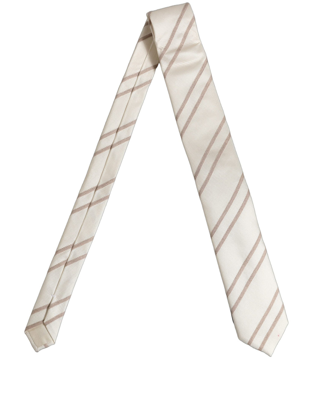 Dolce & Gabbana Men Off White Silk Stripes Adjustable Tied Necktie Tie