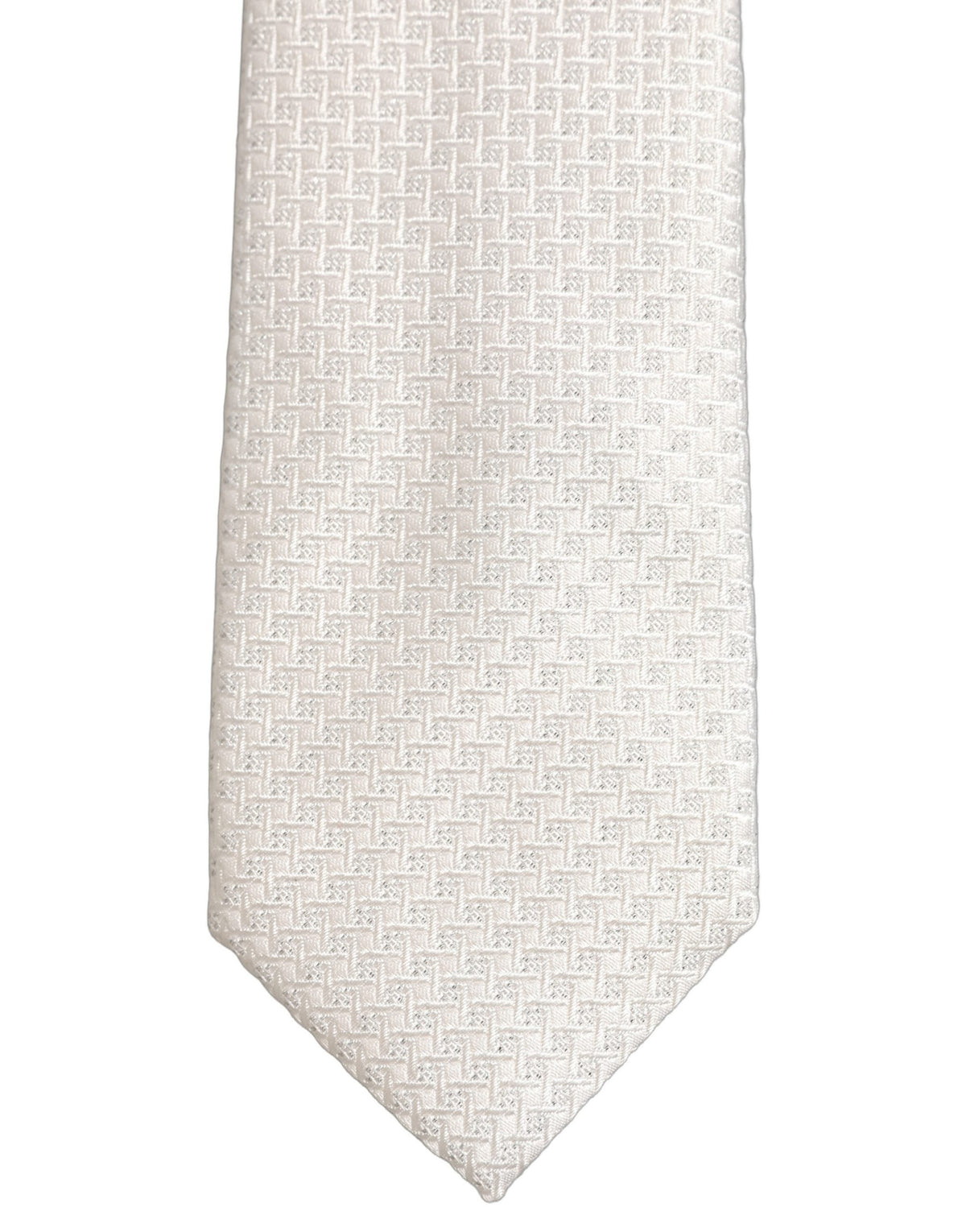 Dolce & Gabbana Men Off White Silk Woven Adjustable Tied Necktie Tie