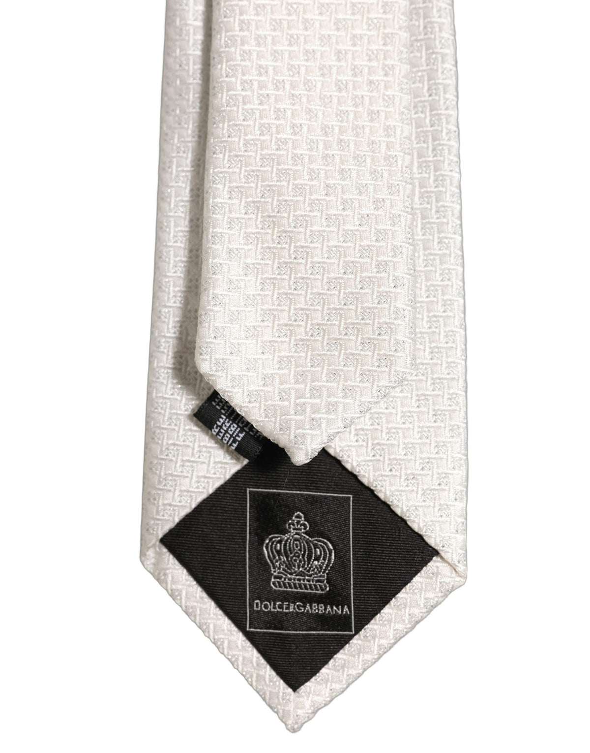Dolce & Gabbana Men Off White Silk Woven Adjustable Tied Necktie Tie