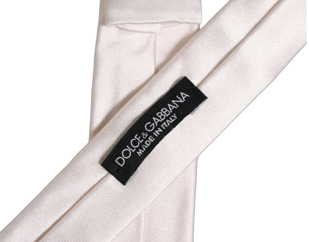Dolce & Gabbana Men Off White Silk Satin Adjustable Tied Necktie Tie