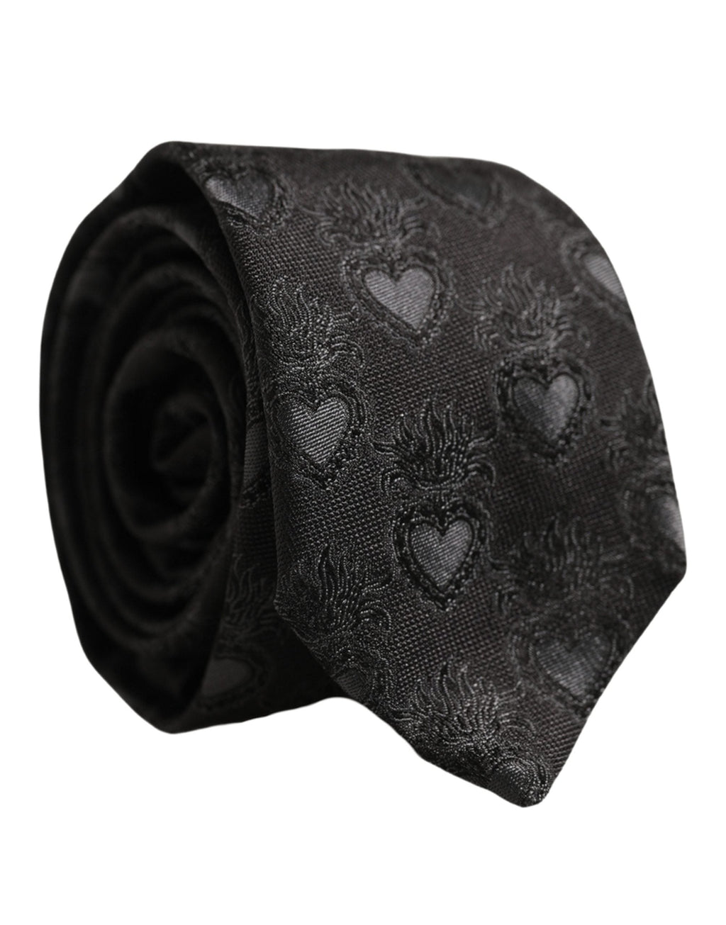Dolce & Gabbana Men Black Silk Sacred Heart Adjustable Tied Necktie Tie