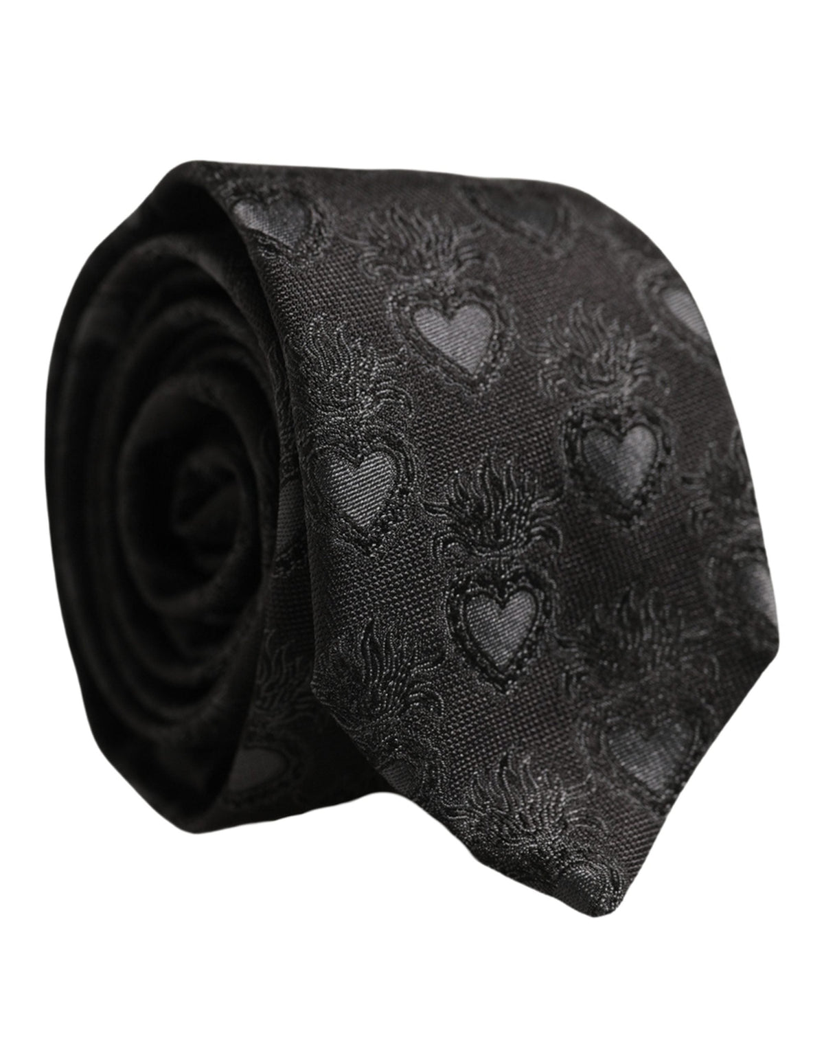 Dolce & Gabbana Men Black Silk Sacred Heart Adjustable Tied Necktie Tie