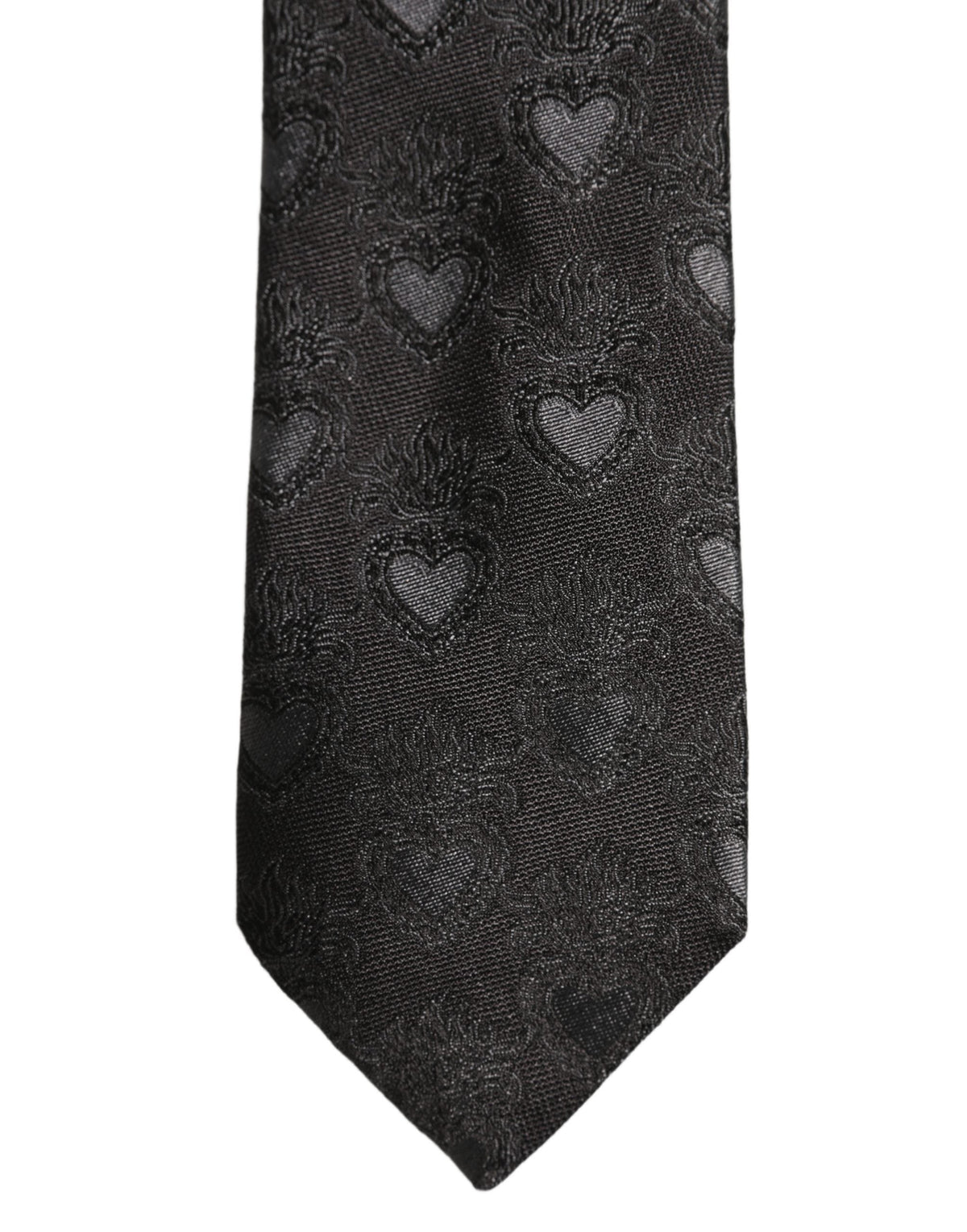 Dolce & Gabbana Men Black Silk Sacred Heart Adjustable Tied Necktie Tie