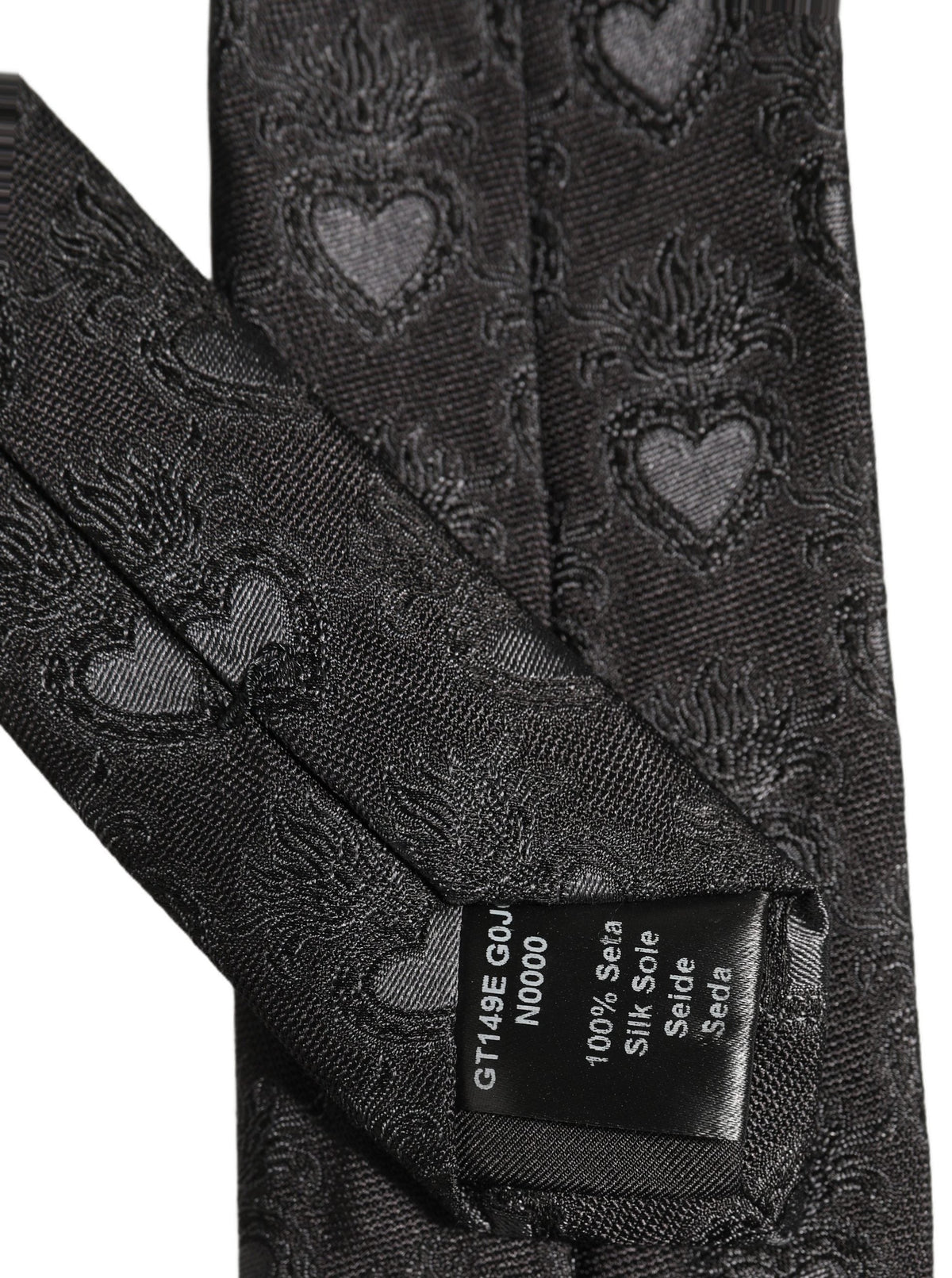 Dolce & Gabbana Men Black Silk Sacred Heart Adjustable Tied Necktie Tie