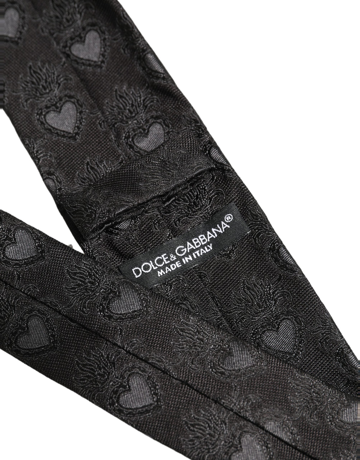 Dolce & Gabbana Men Black Silk Sacred Heart Adjustable Tied Necktie Tie
