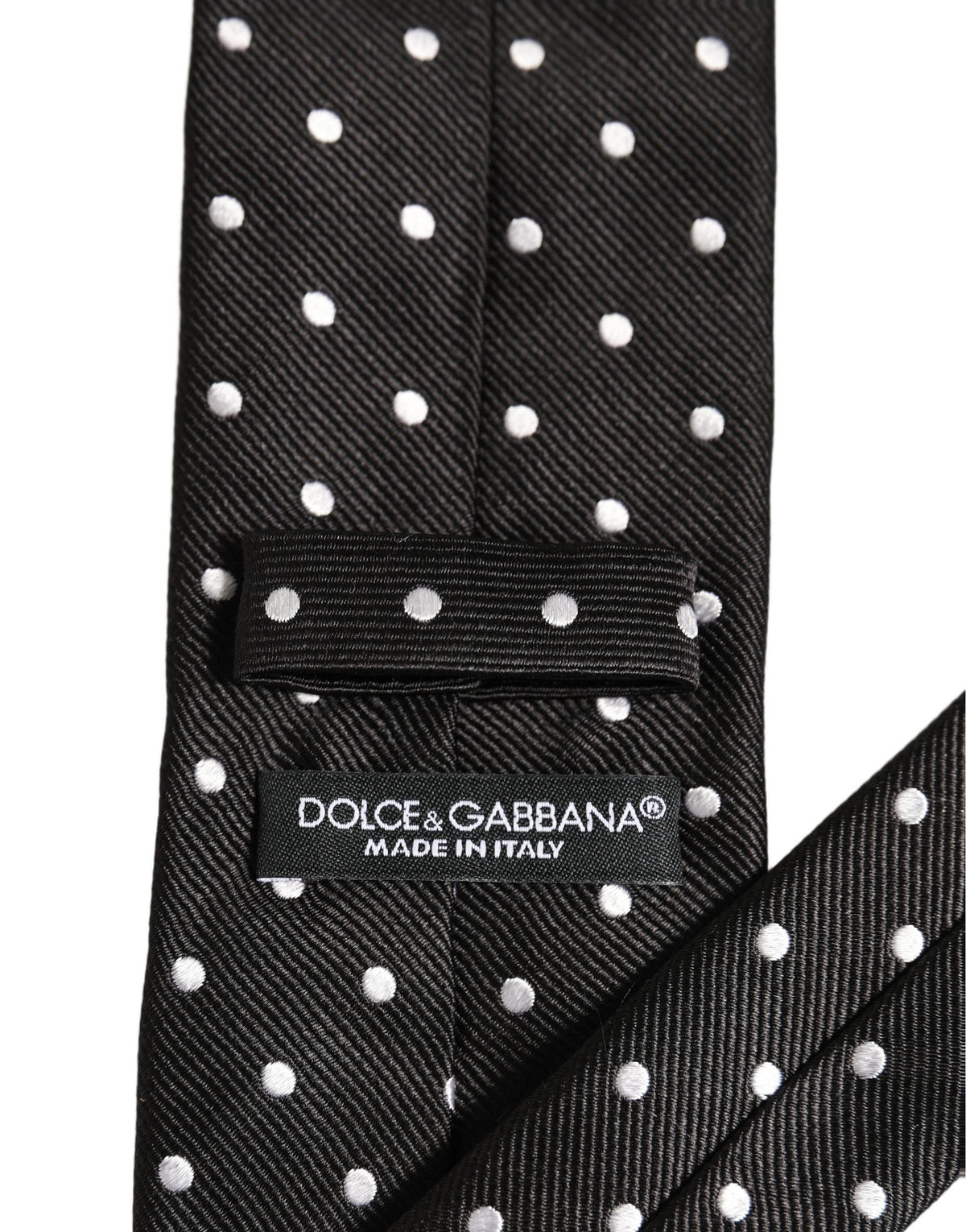 Dolce & Gabbana Black White Polka Dots Silk Adjustable Tied Necktie Tie
