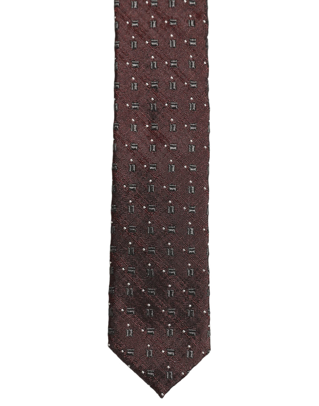 Dolce & Gabbana Men Burgundy Geometric Silk Adjustable Tied Necktie Tie