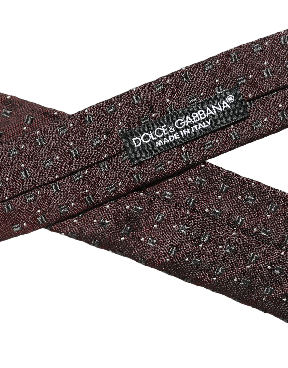 Dolce & Gabbana Men Burgundy Geometric Silk Adjustable Tied Necktie Tie