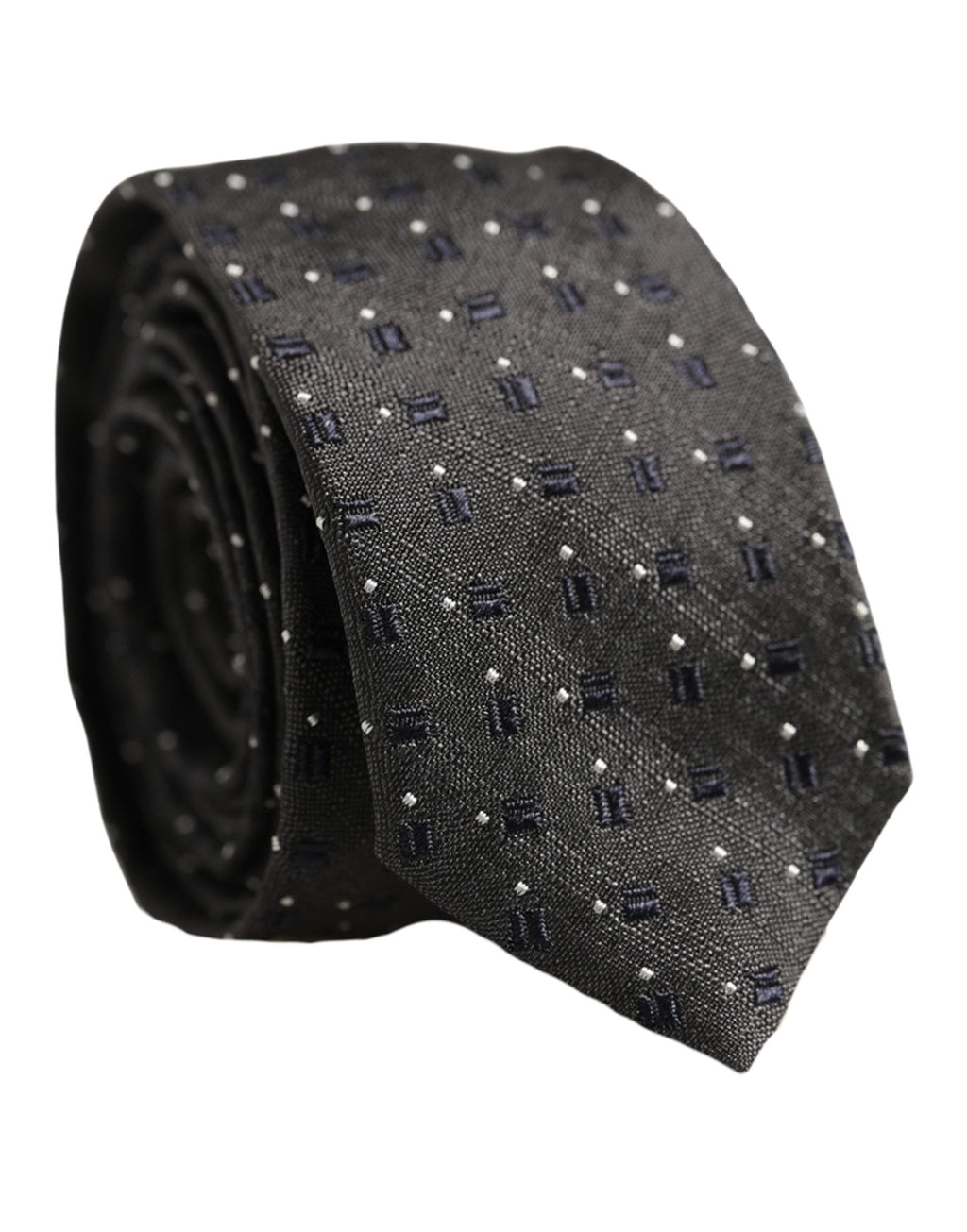 Dolce & Gabbana Men Dark Gray Geometric Silk Adjustable Tied Necktie Tie
