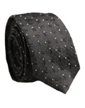 Dolce & Gabbana Men Dark Gray Geometric Silk Adjustable Tied Necktie Tie