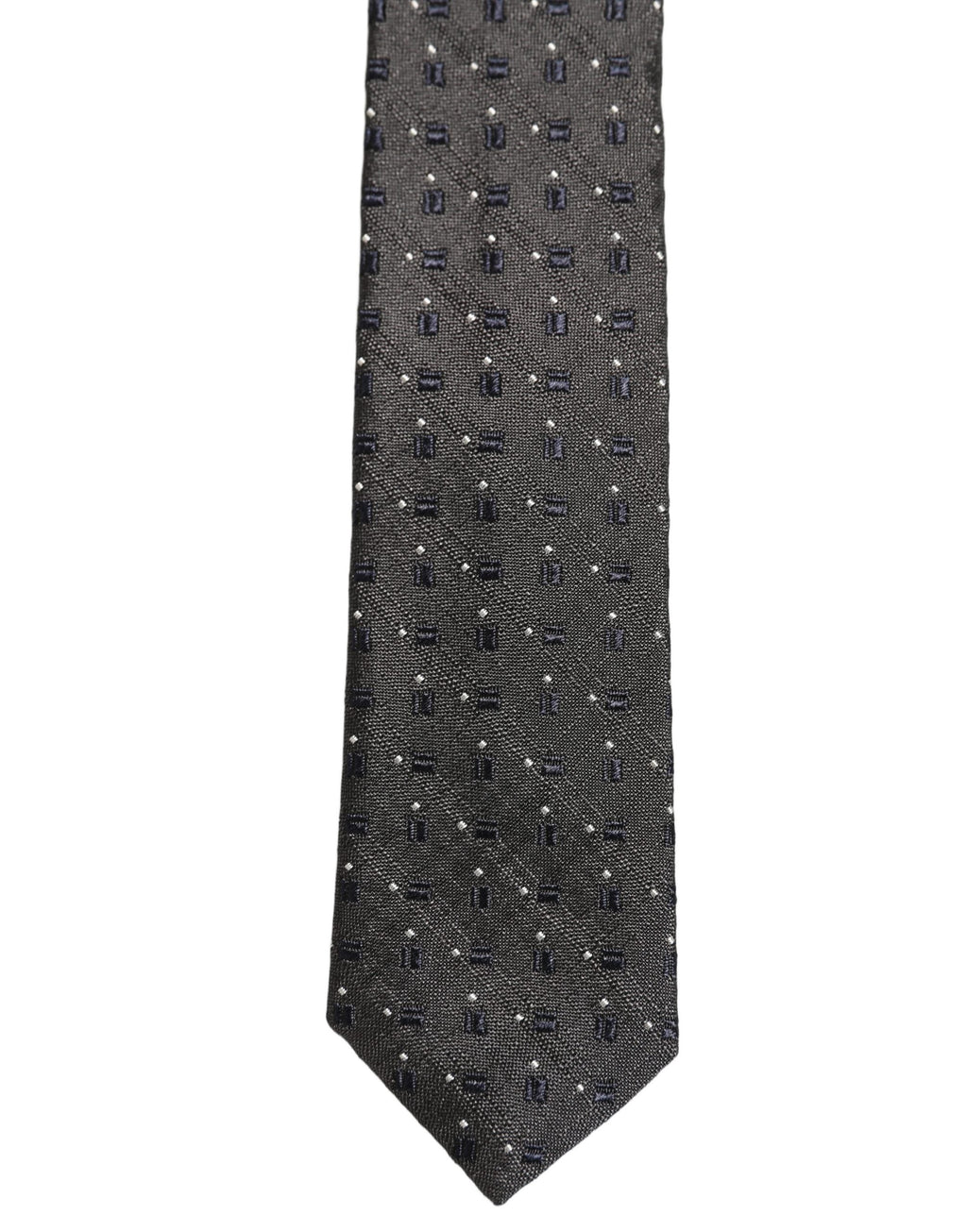 Dolce & Gabbana Men Dark Gray Geometric Silk Adjustable Tied Necktie Tie