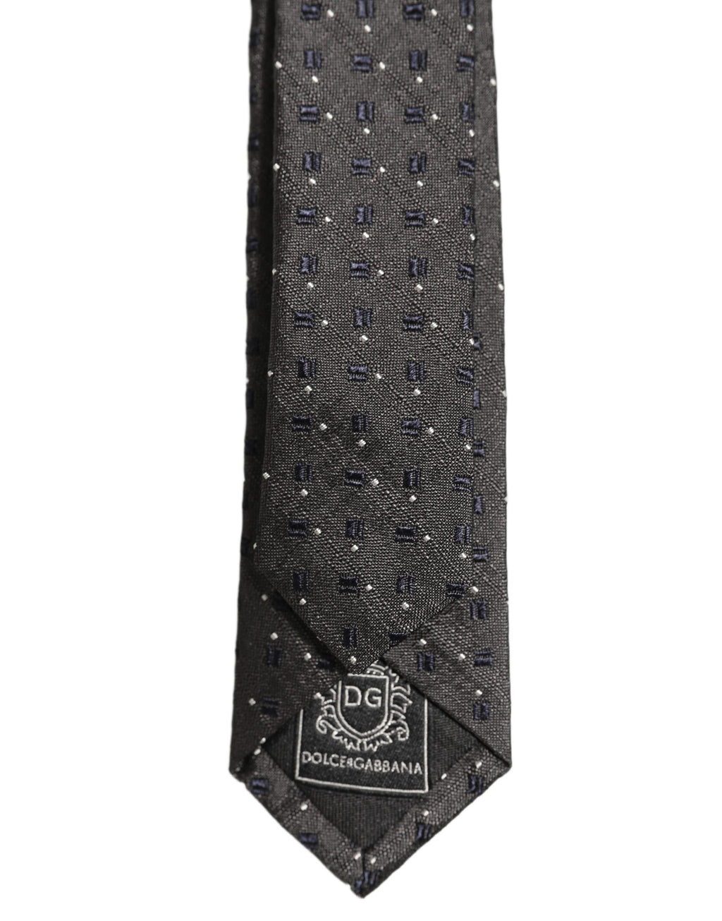Dolce & Gabbana Men Dark Gray Geometric Silk Adjustable Tied Necktie Tie