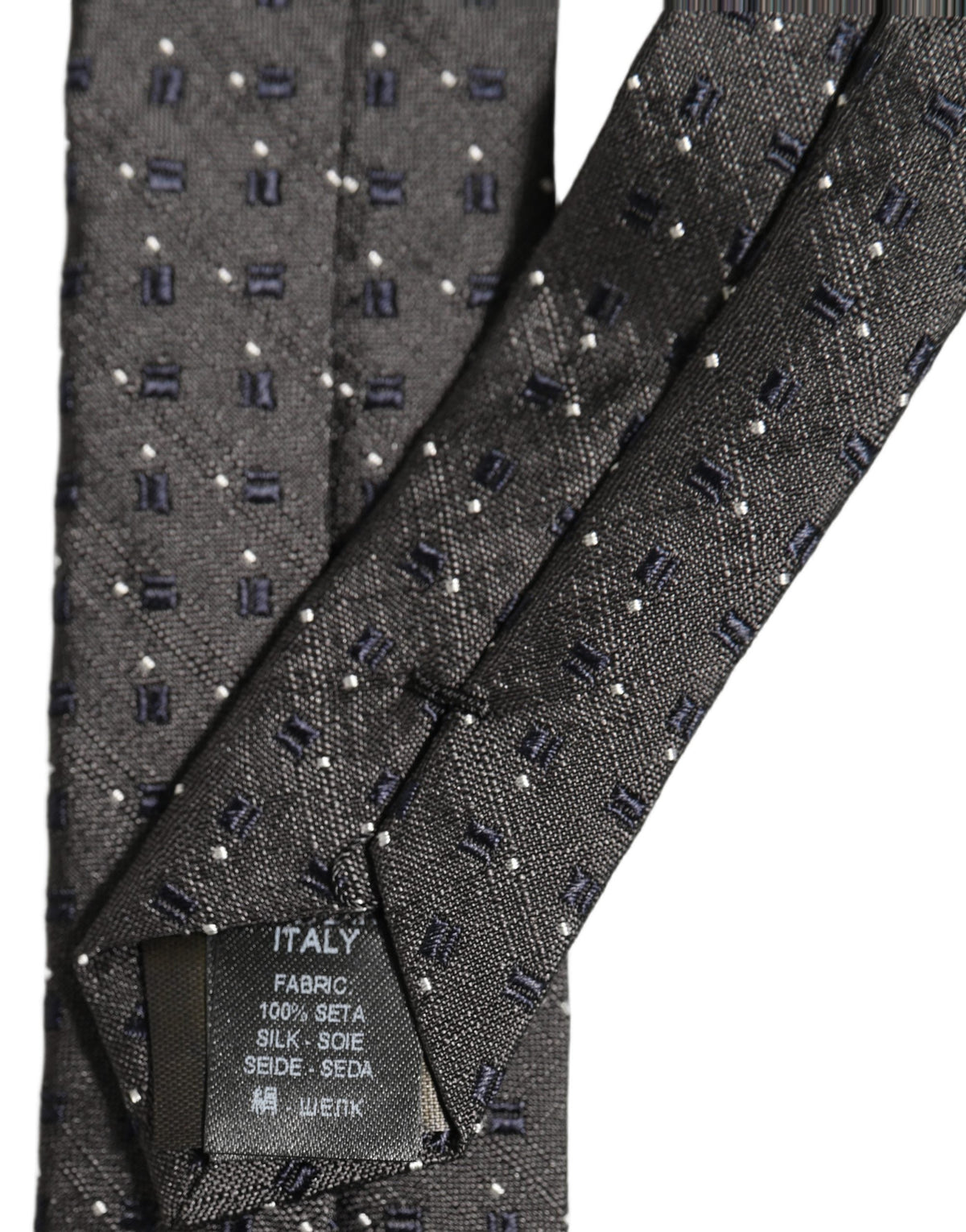 Dolce & Gabbana Men Dark Gray Geometric Silk Adjustable Tied Necktie Tie