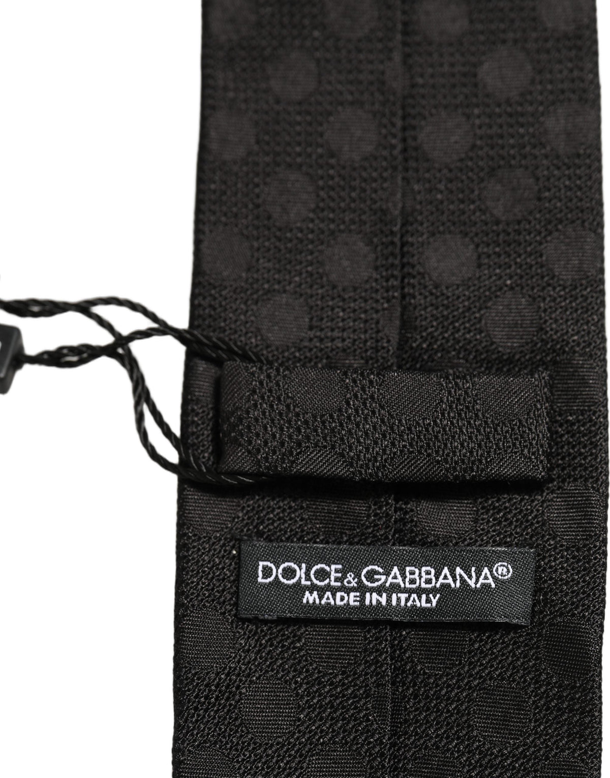 Dolce & Gabbana Black Polka Dot Jacquard Silk Adjustable Tied Necktie Tie