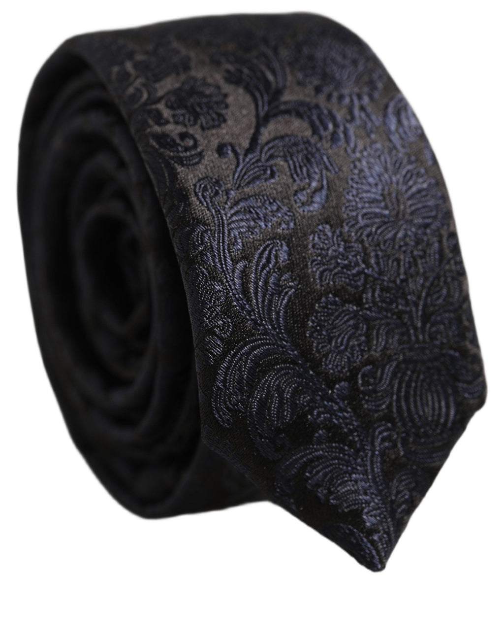 Dolce & Gabbana Men Dark Blue Floral Jacquard Adjustable Tied Necktie Tie