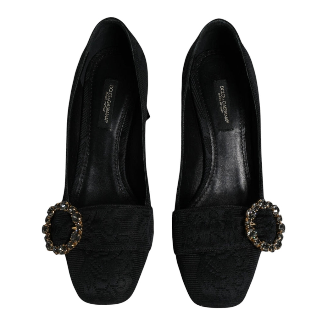 Dolce & Gabbana Black Brocade Crystals Heels Pumps Shoes