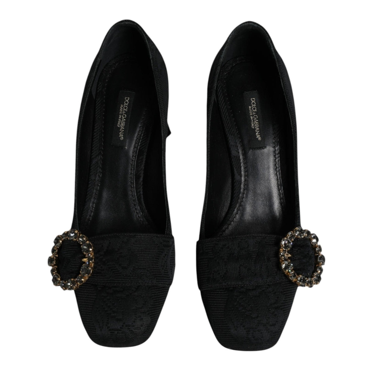 Dolce & Gabbana Black Brocade Crystals Heels Pumps Shoes