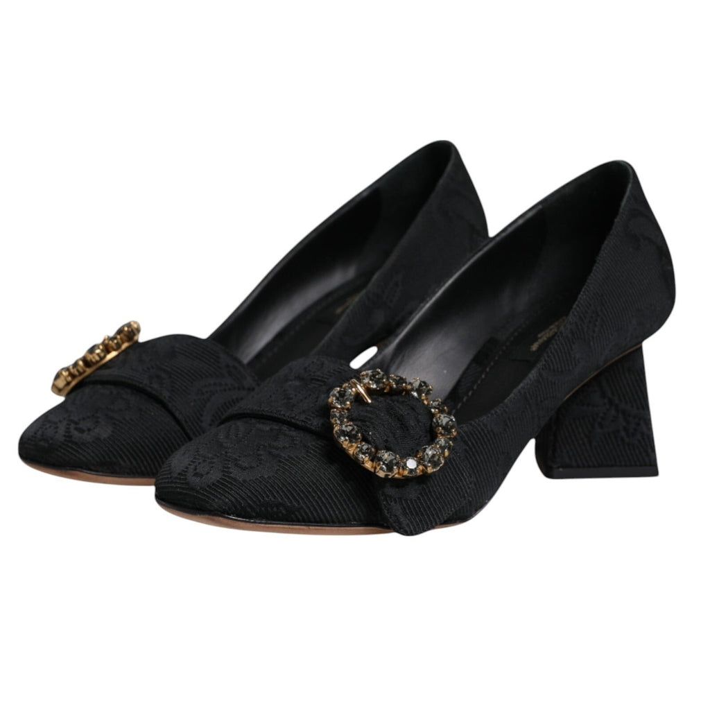 Dolce & Gabbana Black Brocade Crystals Heels Pumps Shoes