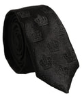 Dolce & Gabbana Men Black Crown Pattern Silk Adjustable Tied Necktie Tie
