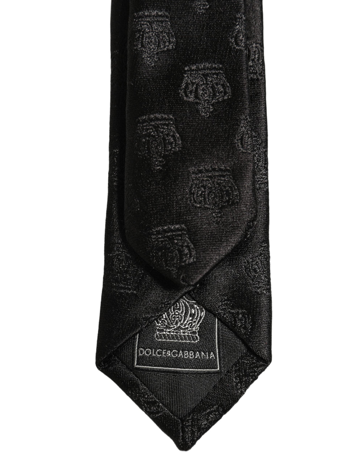 Dolce & Gabbana Men Black Crown Pattern Silk Adjustable Tied Necktie Tie