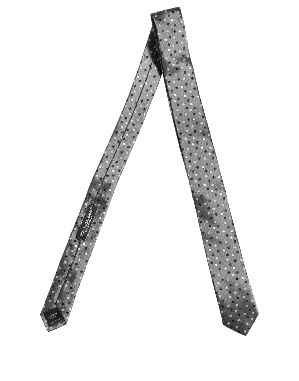 Dolce & Gabbana Men Gray Polka Dot Silk Adjustable Tied Necktie Tie