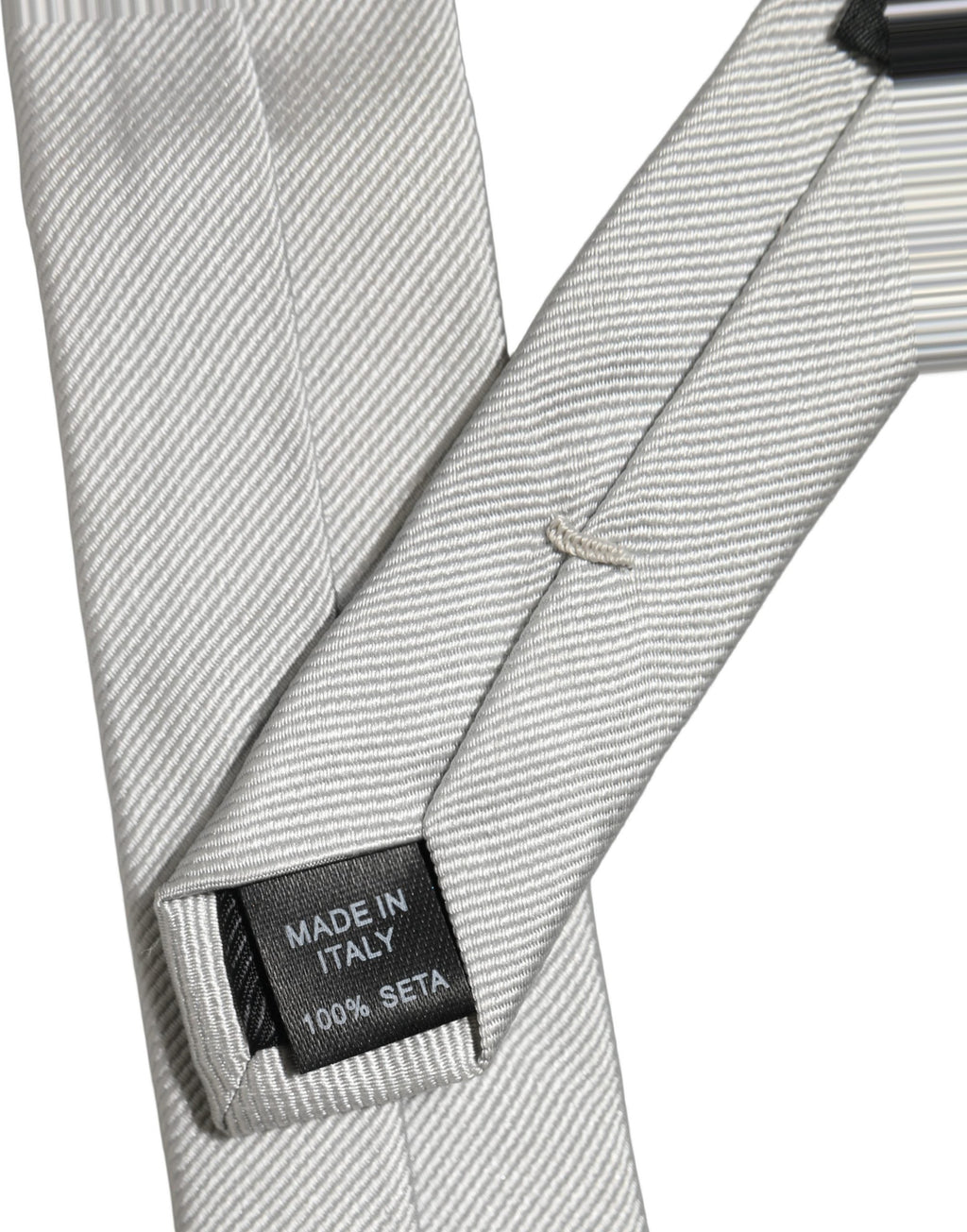Dolce & Gabbana Men Light Gray Textured Silk Adjustable Tied Necktie Tie