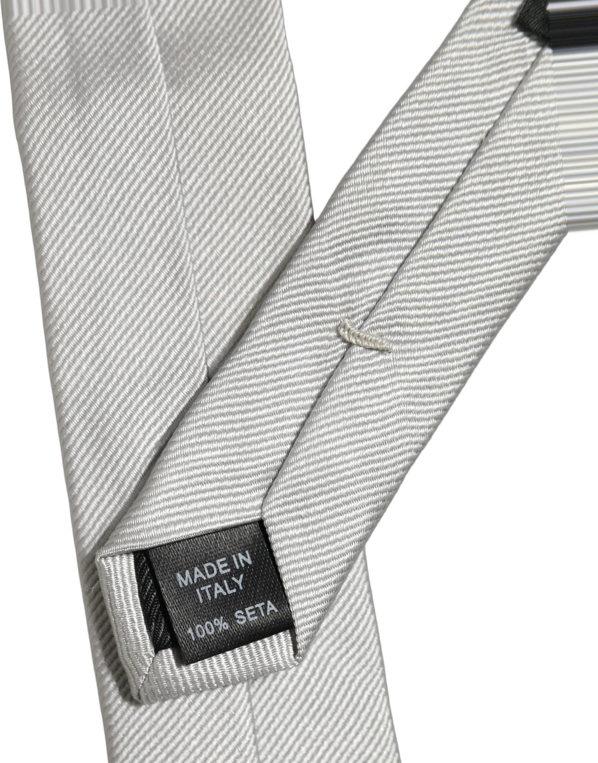 Dolce & Gabbana Men Light Gray Textured Silk Adjustable Tied Necktie Tie