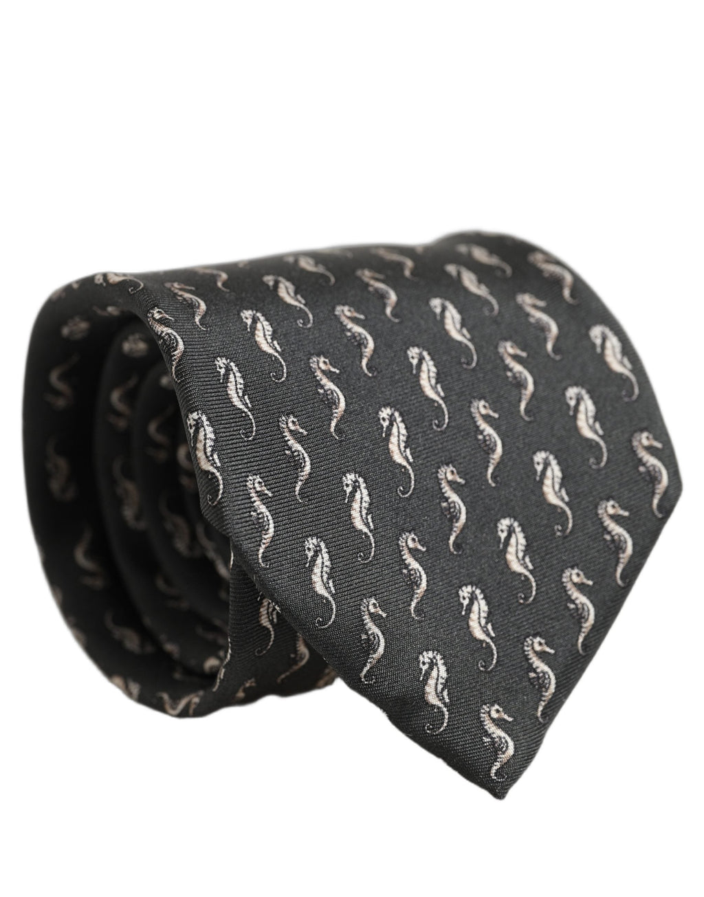 Dolce & Gabbana Men Black Seahorse Silk Adjustable Tied Necktie Tie