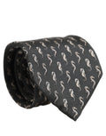 Dolce & Gabbana Men Black Seahorse Silk Adjustable Tied Necktie Tie
