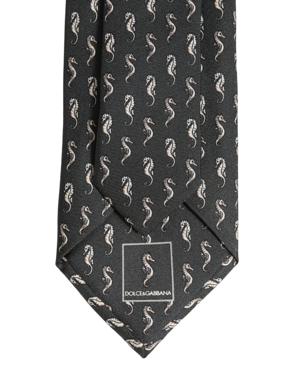 Dolce & Gabbana Men Black Seahorse Silk Adjustable Tied Necktie Tie