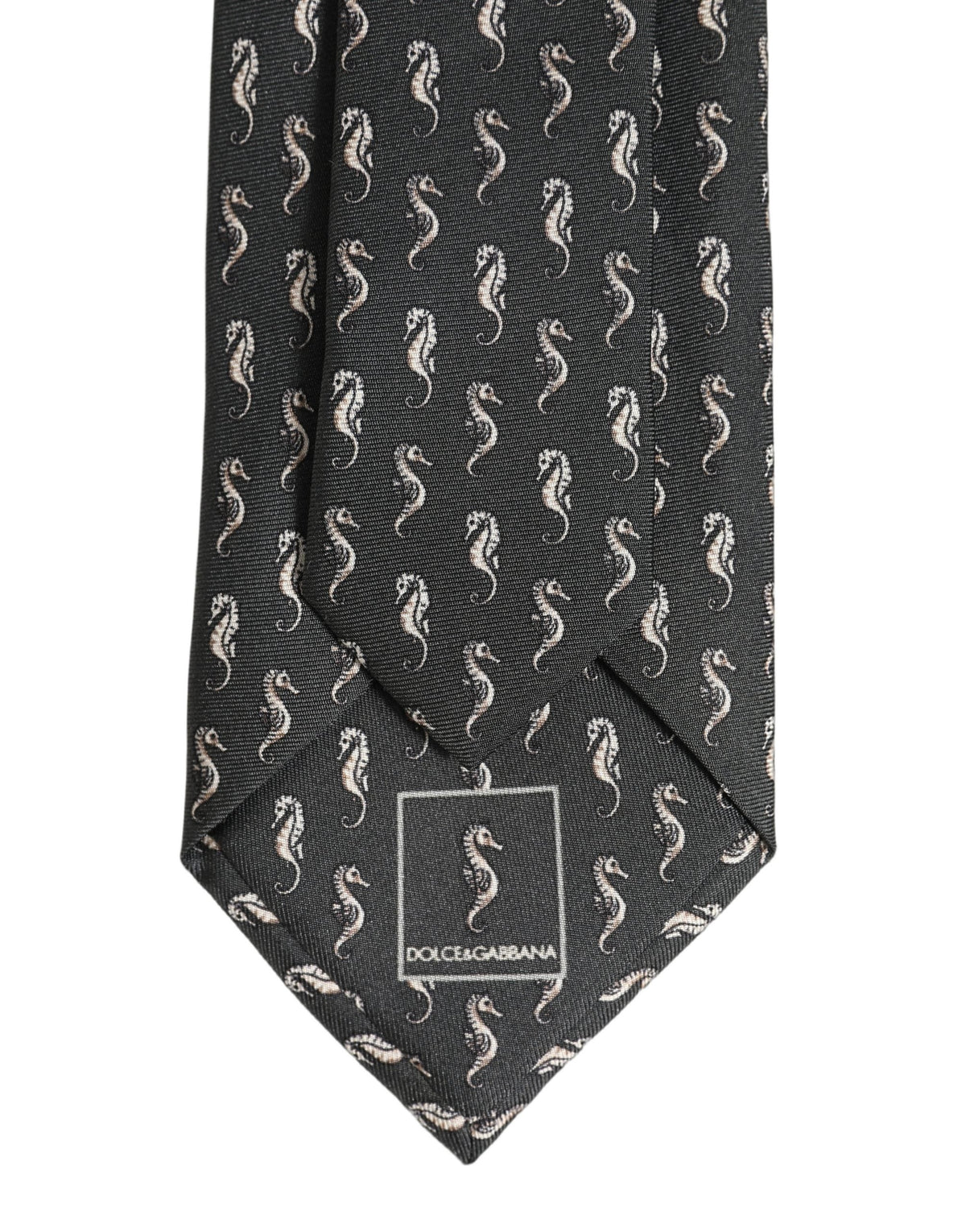 Dolce & Gabbana Men Black Seahorse Silk Adjustable Tied Necktie Tie
