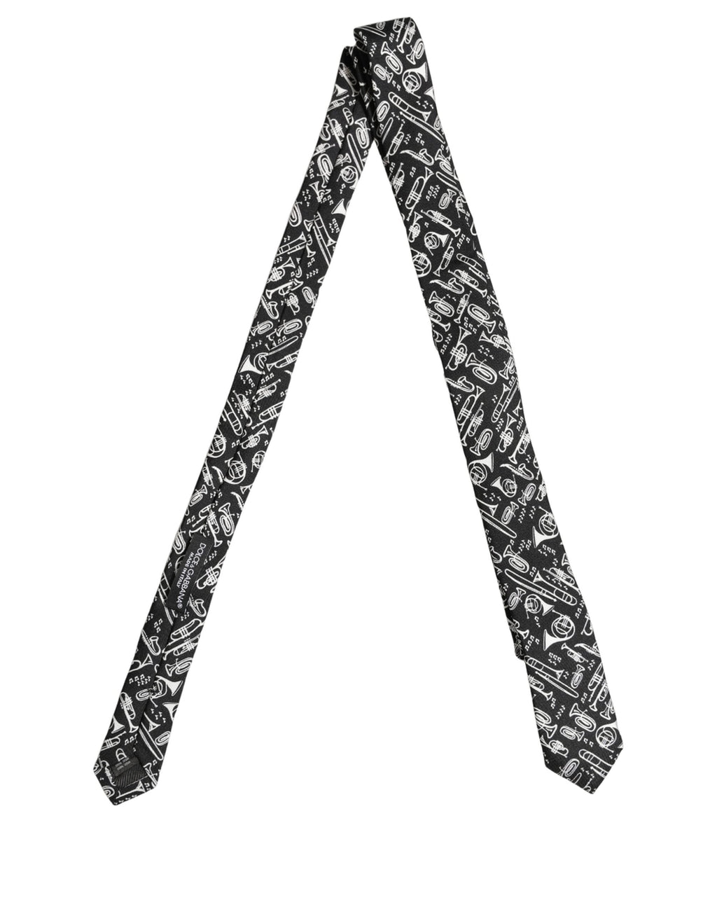 Dolce & Gabbana Black Musical Instrument Silk Adjustable Tied Necktie Tie