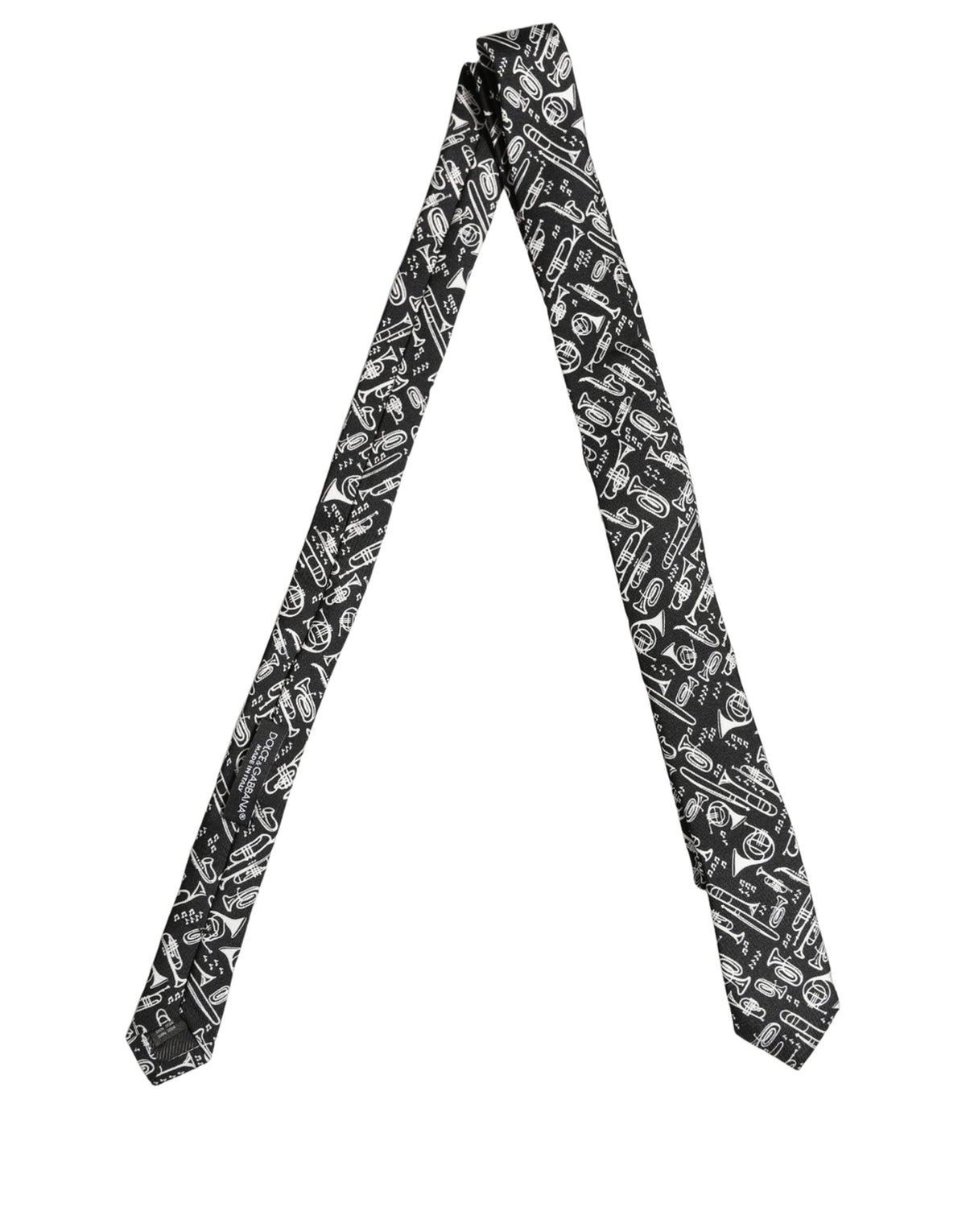 Dolce & Gabbana Black Musical Instrument Silk Adjustable Tied Necktie Tie