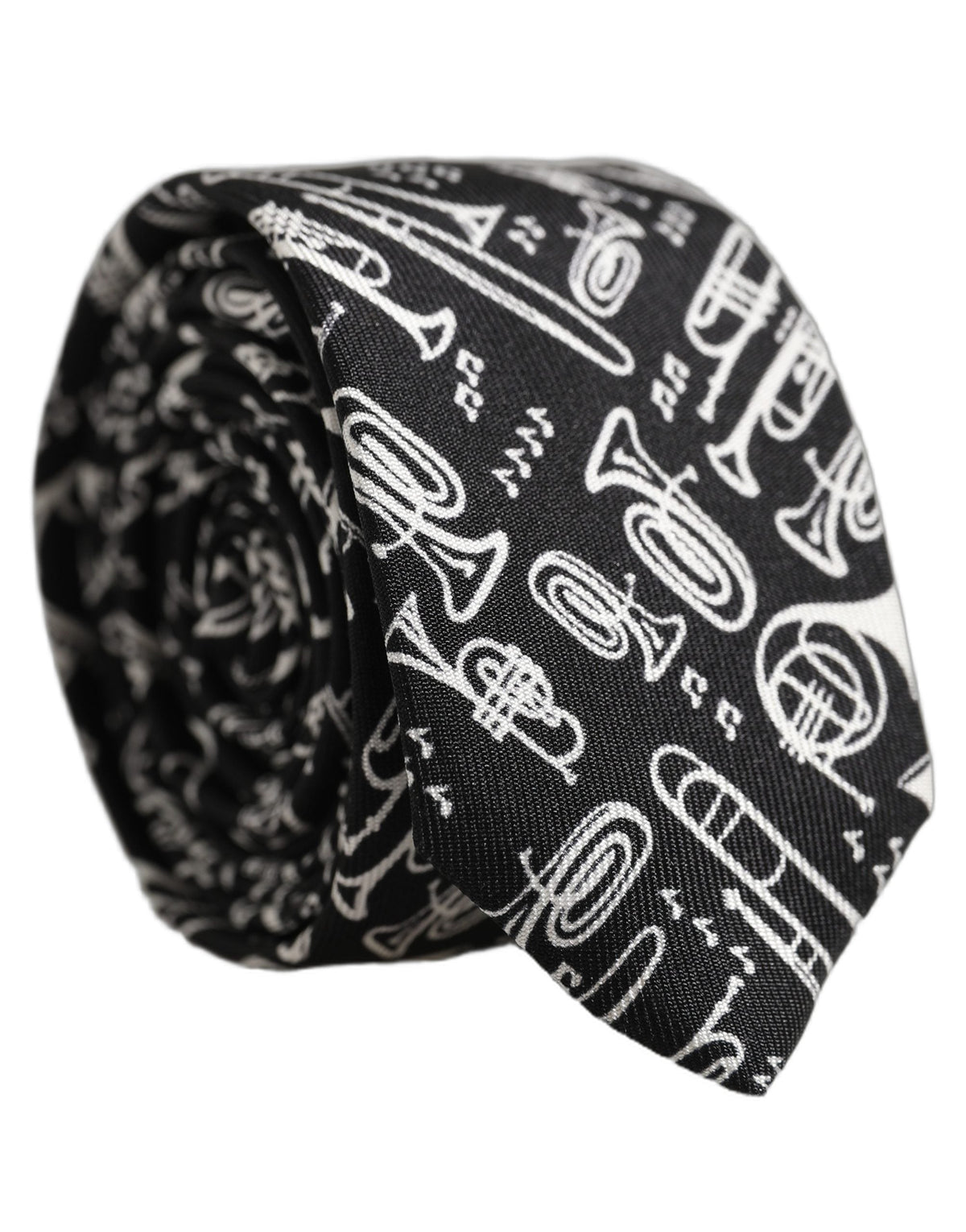 Dolce & Gabbana Black Musical Instrument Silk Adjustable Tied Necktie Tie