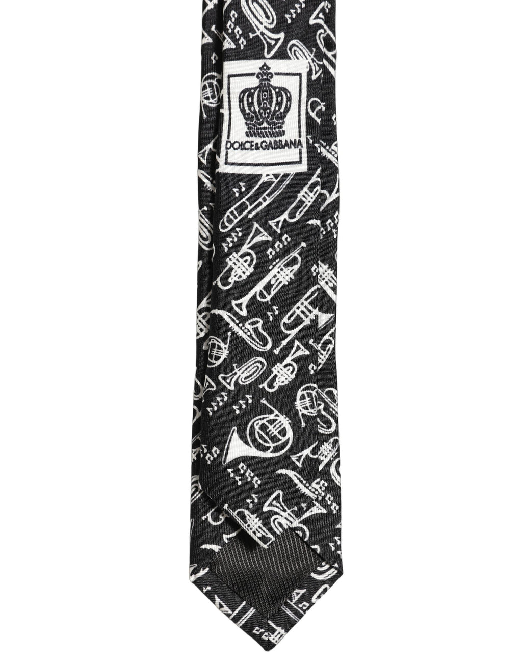 Dolce & Gabbana Black Musical Instrument Silk Adjustable Tied Necktie Tie