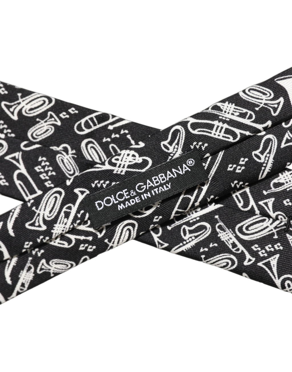 Dolce & Gabbana Black Musical Instrument Silk Adjustable Tied Necktie Tie