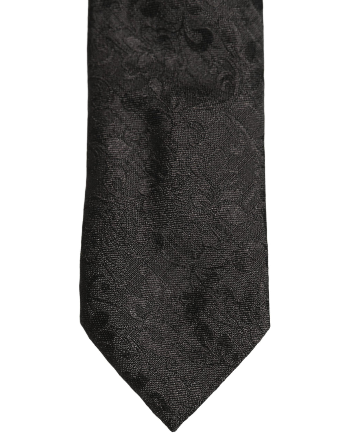 Dolce & Gabbana Men Black Silk Tonal Floral Adjustable Tied Necktie Tie