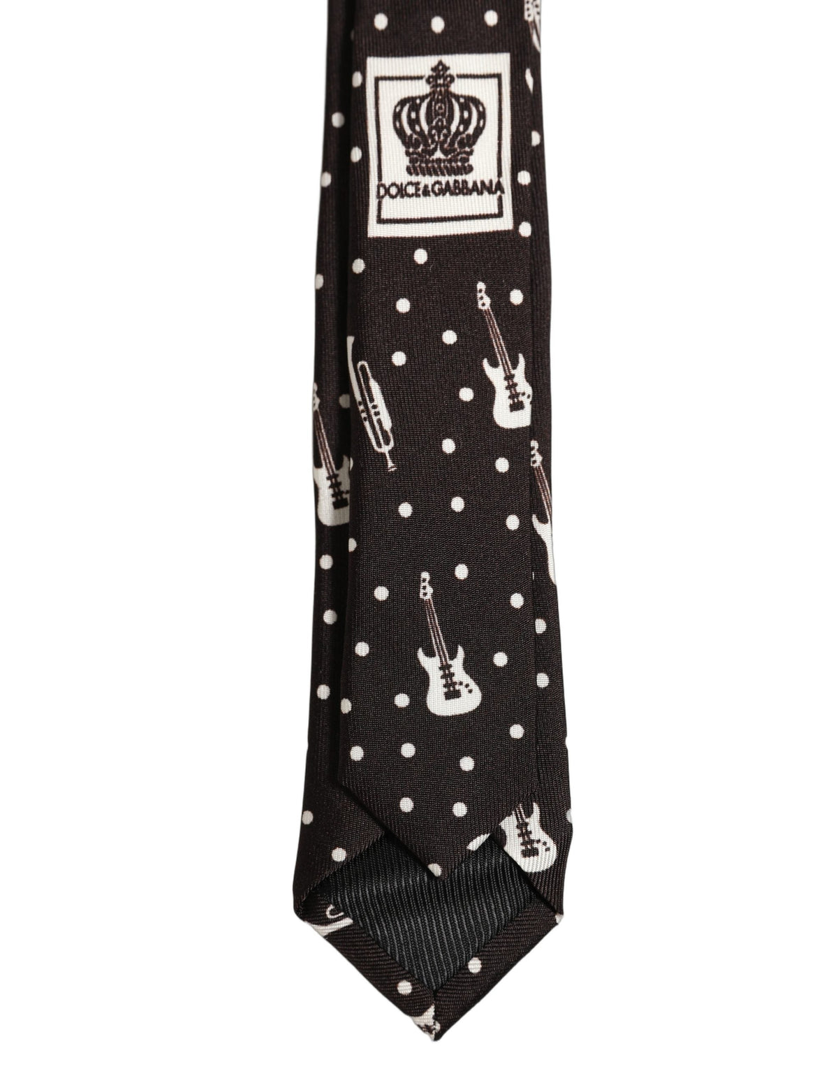 Dolce & Gabbana Black Musical Instrument Silk Adjustable Tied Necktie Tie