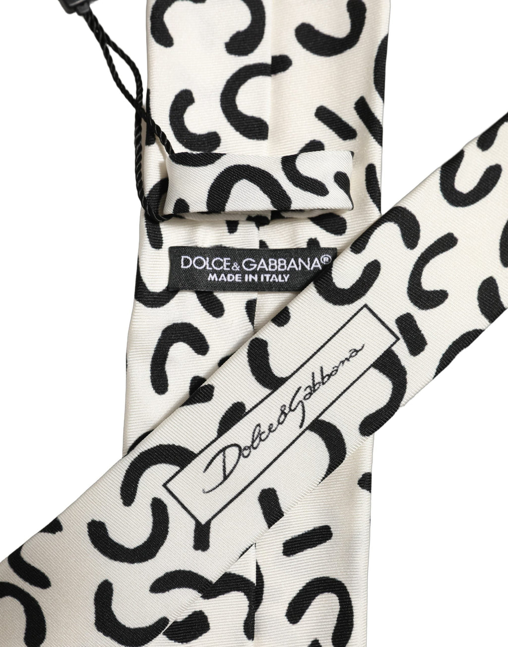Dolce & Gabbana Men Cream Silk Abstract Adjustable Tied Necktie Tie