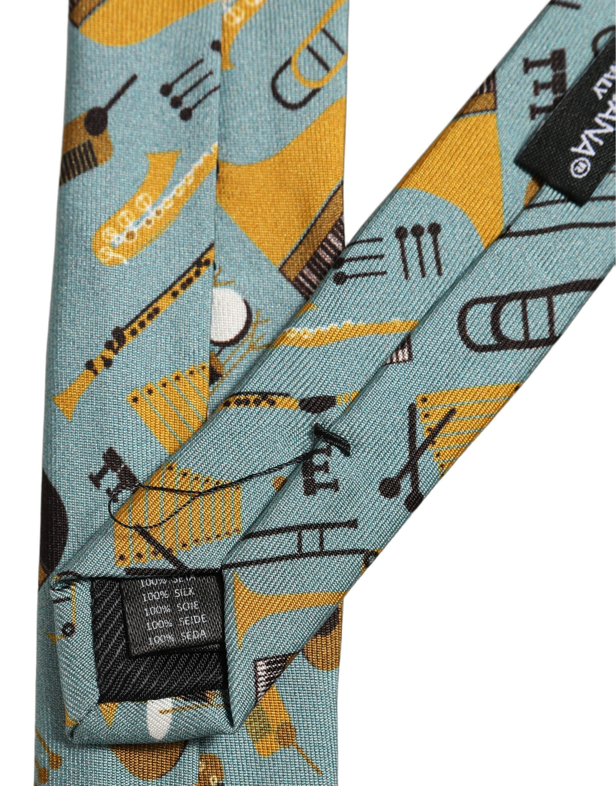 Dolce & Gabbana Light Blue Instruments Adjustable Tied Men Necktie Tie