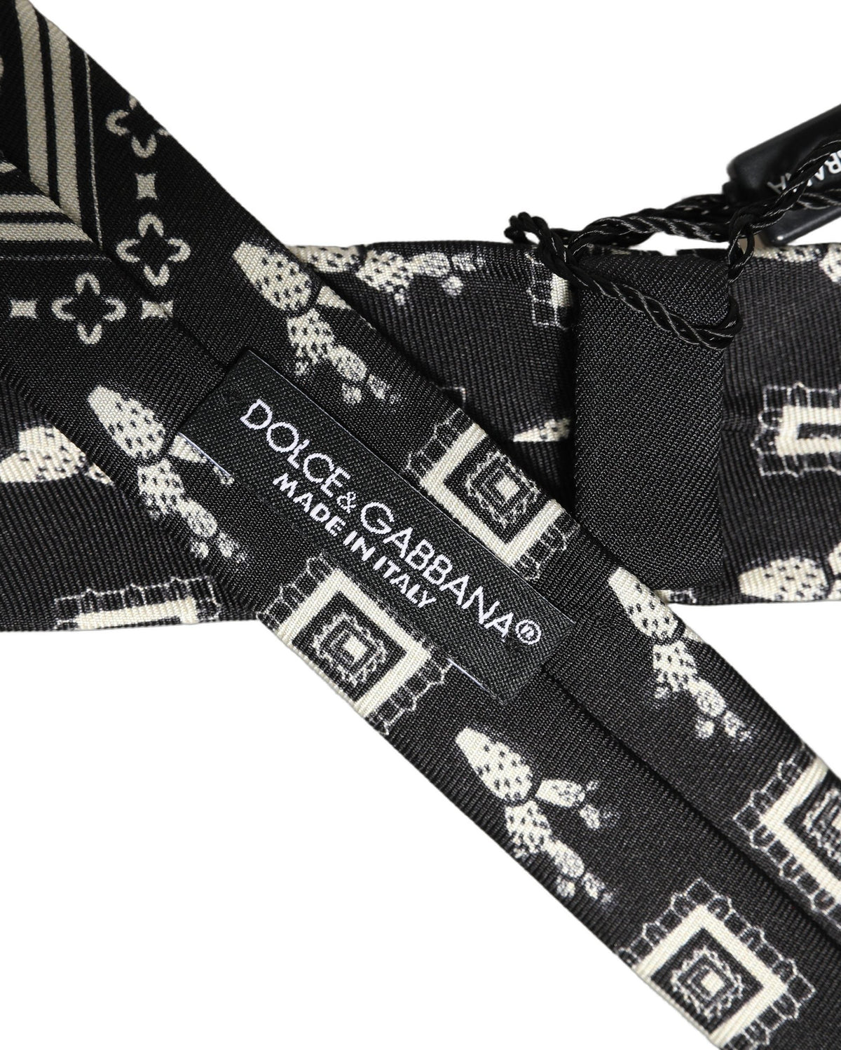 Dolce & Gabbana Black Patterned 100%Silk Adjustable Necktie Accessory Tie