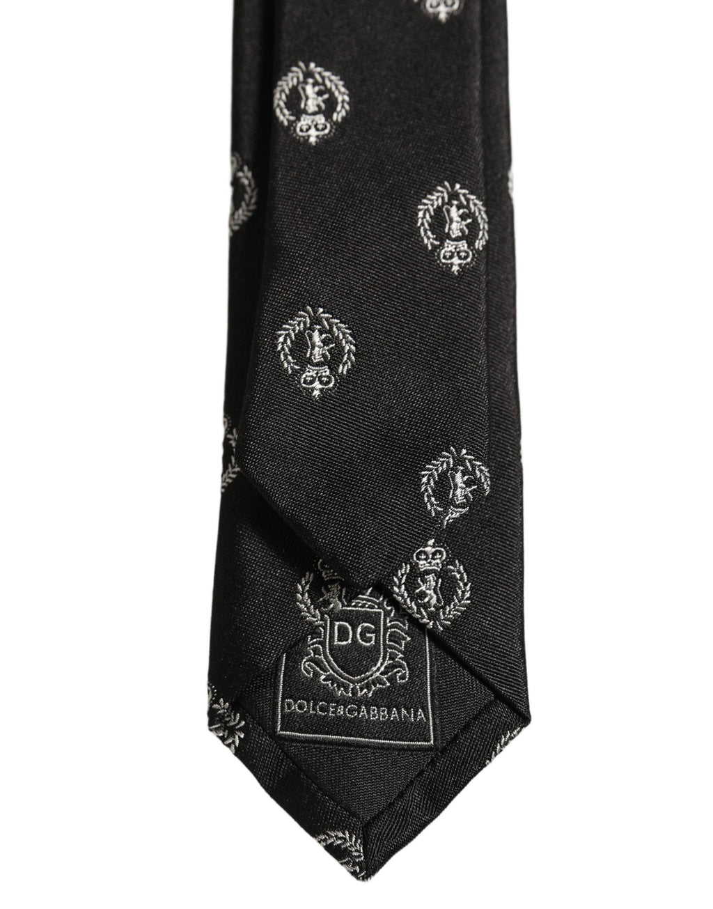Dolce & Gabbana Black Crest Emblem Silk Adjustable Necktie Accessory Tie