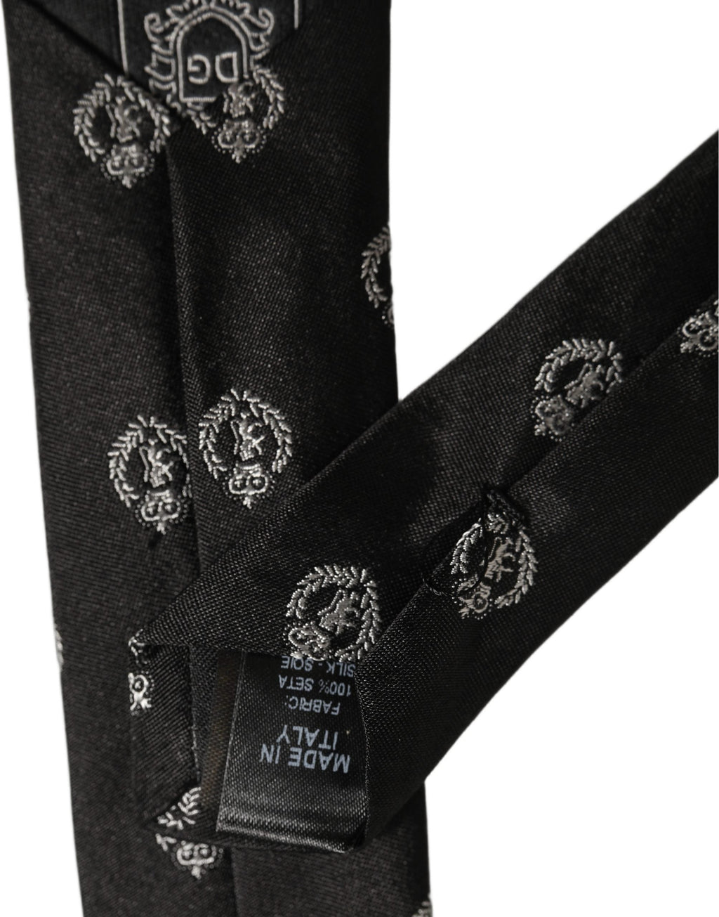 Dolce & Gabbana Black Crest Emblem Silk Adjustable Necktie Accessory Tie